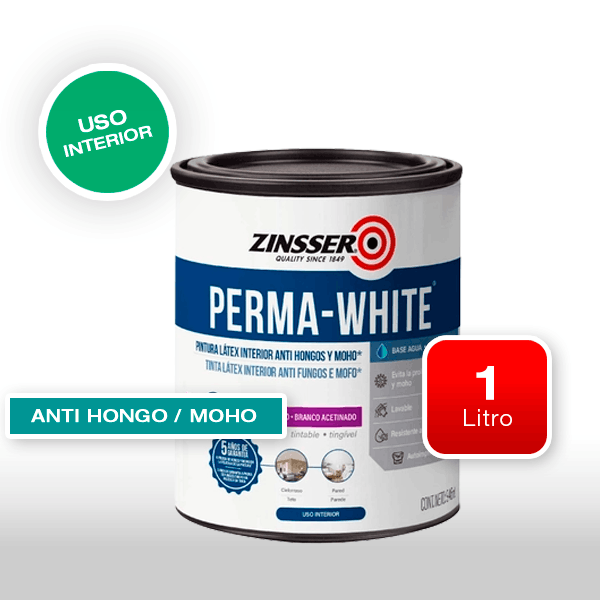 ESMALTE AL AGUA DE INTERIOR ZINSSER PERMA-WHITE SATINADO X 1 LITRO (2704)