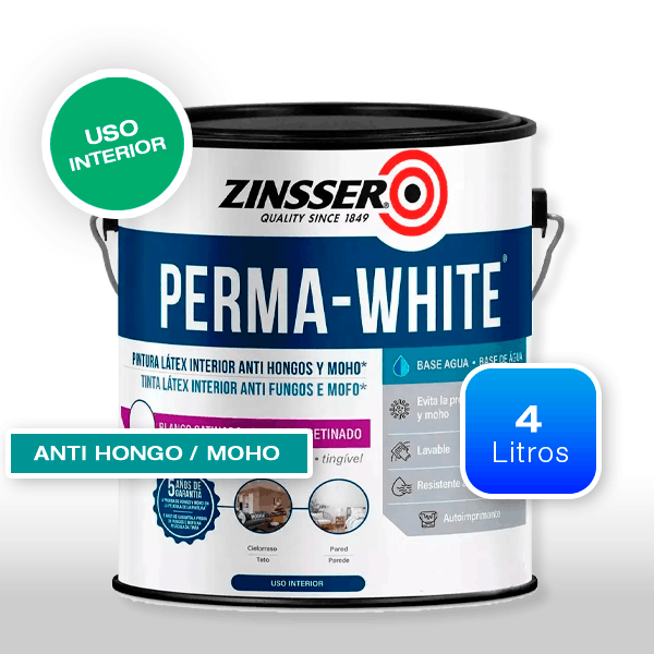 ESMALTE AL AGUA DE INTERIOR ZINSSER PERMA-WHITE SATINADO X 4 LITROS (2711)
