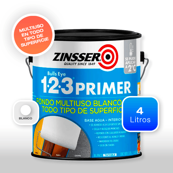 FONDO FIJADOR SELLADOR 123 PRIMER ZINSSER BLANCO MATE X 4 LITROS (2001)